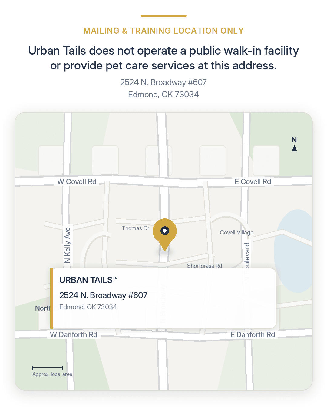 Contact 1 Urban Tails contact map showing the Covell Road area in Edmond, Oklahoma